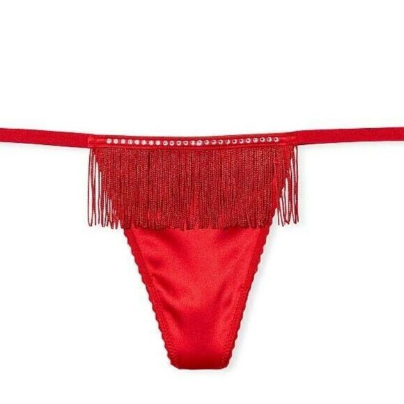 1427 VS Very Sexy Fringe V-String Thong  Roaring 20s Flapper Style Red Medium - Picture 2 of 5